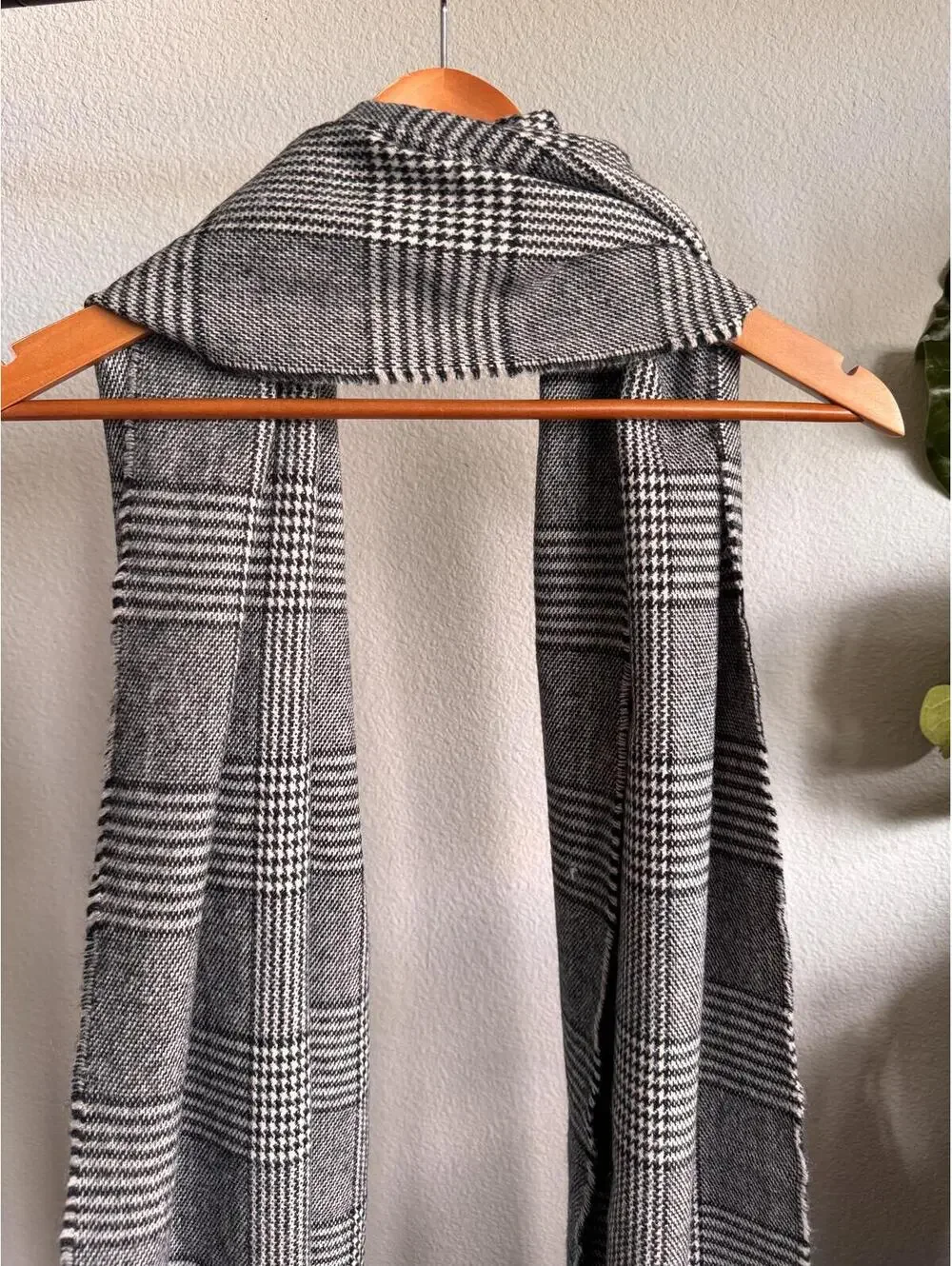 Monki Black White Plaid Fringe Scarf One Size Acrylic Winter Wrap